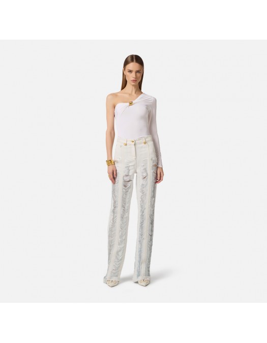 Top ELISABETTA FRANCHI, lightweight crêpe jersey fabric, Alb - MD03062E2360