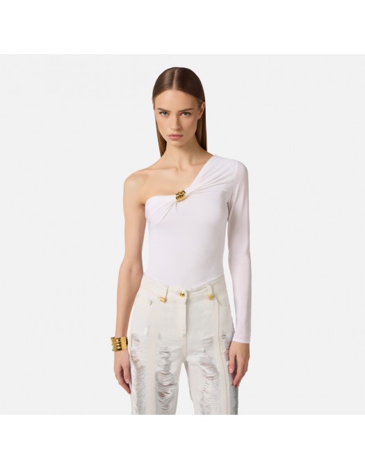 Top ELISABETTA FRANCHI, lightweight crêpe jersey fabric, Alb - MD03062E2360