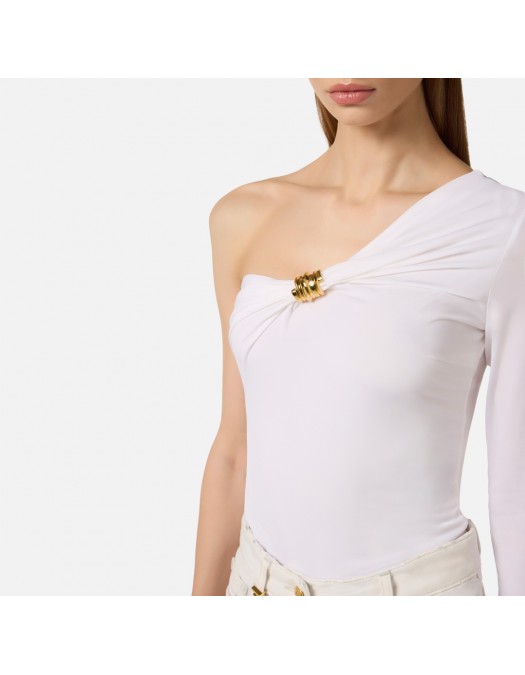 Top ELISABETTA FRANCHI, lightweight crêpe jersey fabric, Alb - MD03062E2360