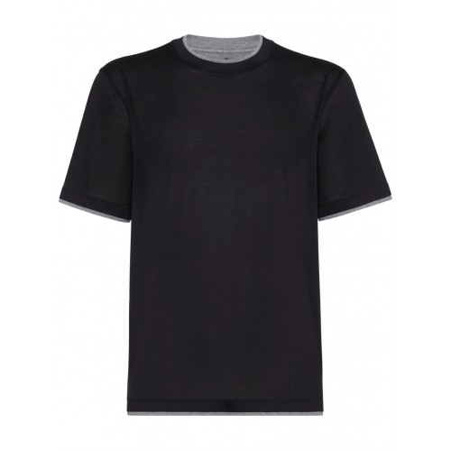 Tricou BRUNELLO CUCINELLI, Layered Effect, Silk Cotton, Black Tricou BRUNELLO CUCINELLI, Layered Effect, Silk Cotton, Black