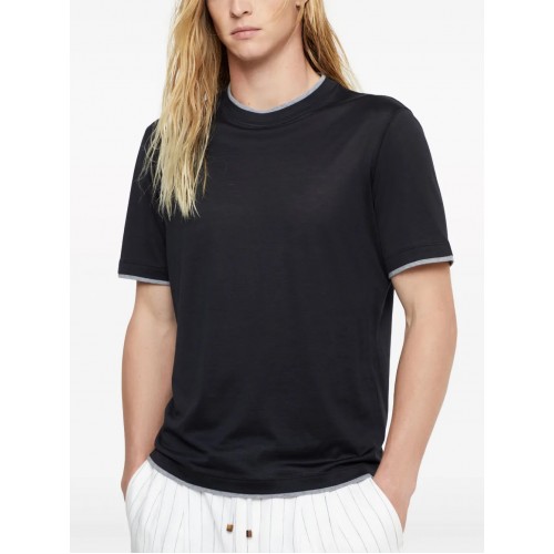 Tricou BRUNELLO CUCINELLI, Layered Effect, Silk Cotton, Black Tricou BRUNELLO CUCINELLI, Layered Effect, Silk Cotton, Black