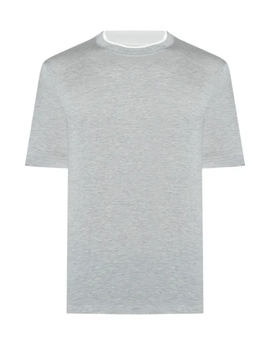 Tricou BRUNELLO CUCINELLI, Classic Design, Logo, Light Grey - MD8217427CLH70