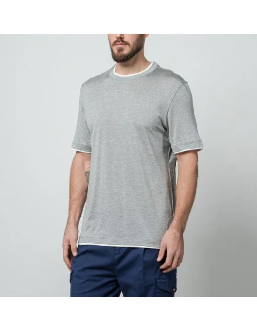 Tricou BRUNELLO CUCINELLI, Classic Design, Logo, Light Grey - MD8217427CLH70