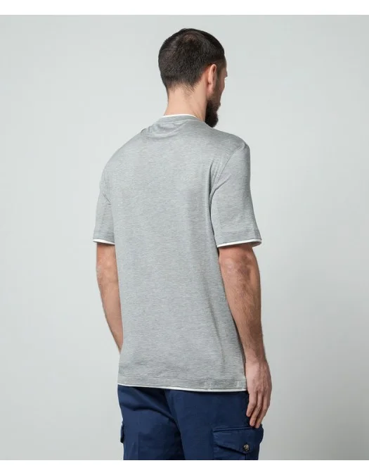 Tricou BRUNELLO CUCINELLI, Classic Design, Logo, Light Grey - MD8217427CLH70