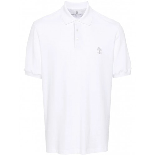Tricou BRUNELLO CUCINELLI, Logo Embroidered, Polo, White Tricou BRUNELLO CUCINELLI, Logo Embroidered, Polo, White