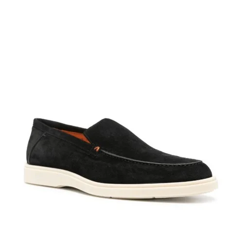 Loafers Santoni, Contrast Stitching Suede, Black
