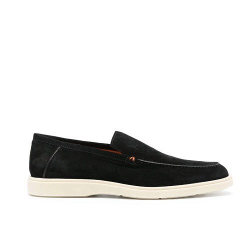 Loafers Santoni, Contrast Stitching Suede, Black Loafers Santoni, Contrast Stitching Suede, Black