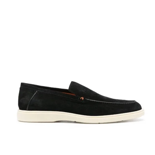 Loafers Santoni, Contrast Stitching Suede, Black
