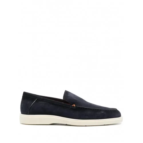 Loafers Santoni, Almond Toe Suede, Midnight Blue