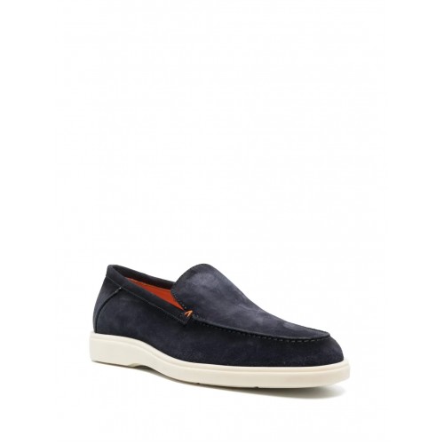 Loafers Santoni, Almond Toe Suede, Midnight Blue Loafers Santoni, Almond Toe Suede, Midnight Blue