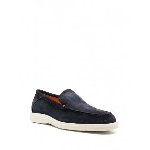 Loafers Santoni, Almond Toe Suede, Midnight Blue