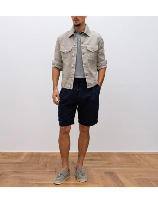 Pantaloni BRUNELLO CUCINELLI, Short Pants, Linen, Navy Blue - MH255U0020C2485 Pantaloni BRUNELLO CUCINELLI, Short Pants, Linen, Navy Blue - MH255U0020C2485
