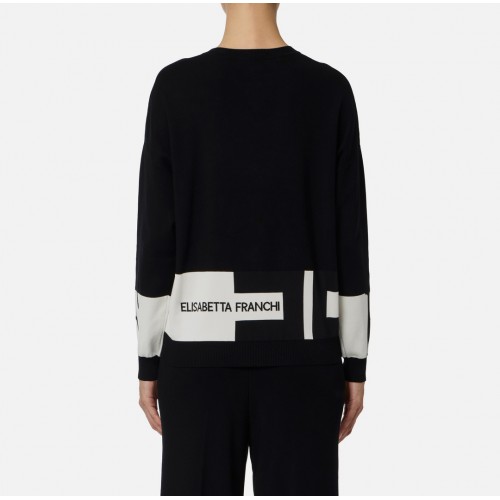 Bluza ELISABETTA FRANCHI, Maneca lunga, Logo, Negru Bluza ELISABETTA FRANCHI, Maneca lunga, Logo, Negru