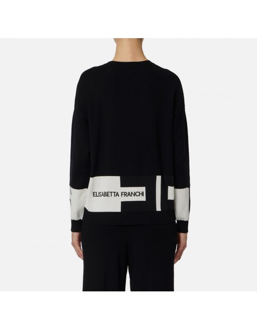 Bluza ELISABETTA FRANCHI, Maneca lunga, Logo, Negru - MK01S56E2EF3