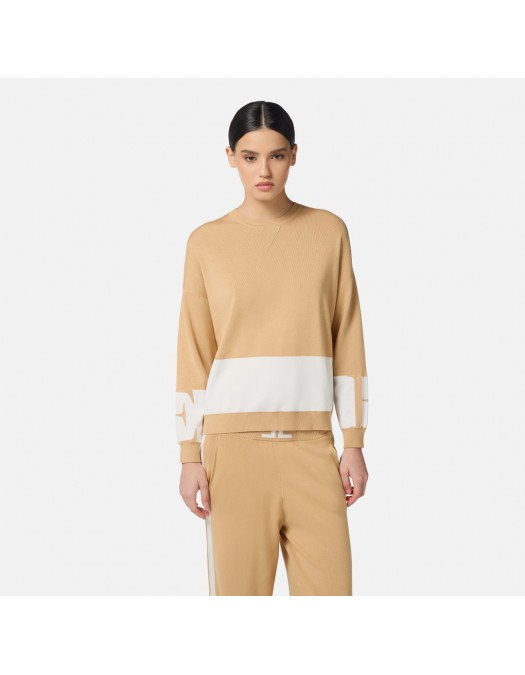 Bluza ELISABETTA FRANCHI, Maneca lunga, Logo, Honey - MK01S56E2EG1