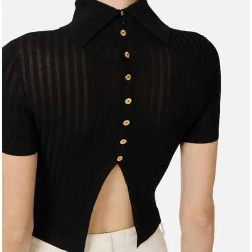 Top ELISABETTA FRANCHI, Sheer knit top, Negru