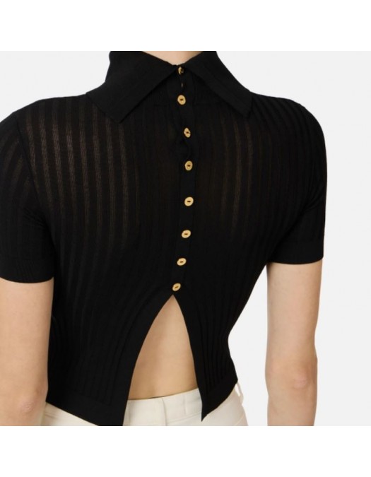 Top ELISABETTA FRANCHI, Sheer knit top, Negru - MK01S62E2110