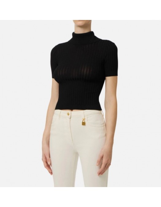 Top ELISABETTA FRANCHI, Sheer knit top, Negru - MK01S62E2110