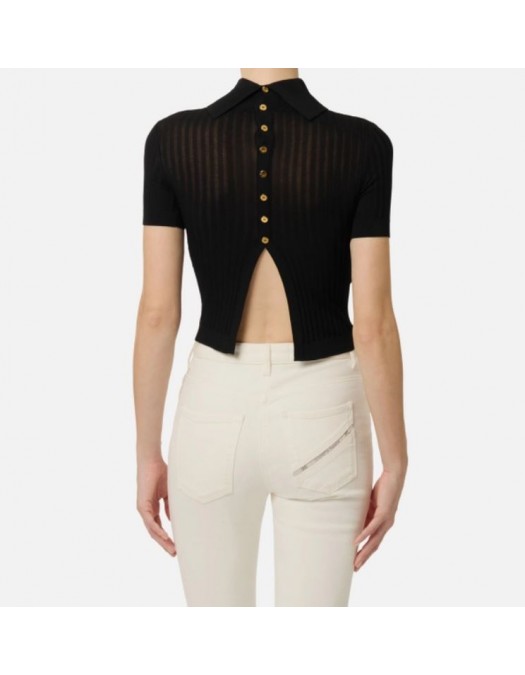 Top ELISABETTA FRANCHI, Sheer knit top, Negru - MK01S62E2110