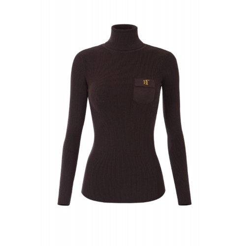 Helanca ELISABETTA FRANCHI, Knit turtleneck top with openwork embroideries