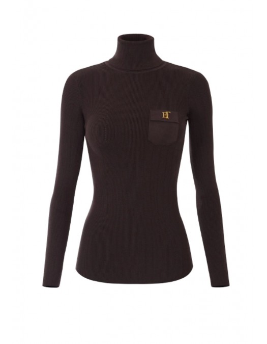 Helanca ELISABETTA FRANCHI, Knit turtleneck top with openwork embroideries - MK05B66E2EV9