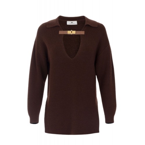 Pulover ELISABETTA FRANCHI, Lana, Regular Fit, Brown Pulover ELISABETTA FRANCHI, Lana, Regular Fit, Brown