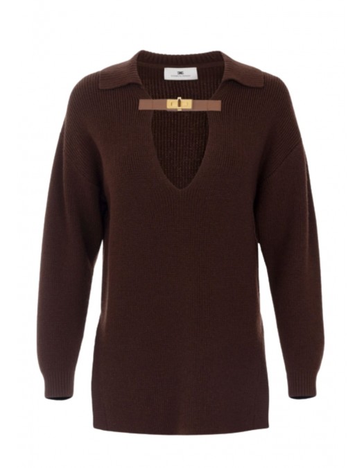 Pulover ELISABETTA FRANCHI, Lana, Regular Fit, Brown - MK06S56E2EA3 Pulover ELISABETTA FRANCHI, Lana, Regular Fit, Brown - MK06S56E2EA3