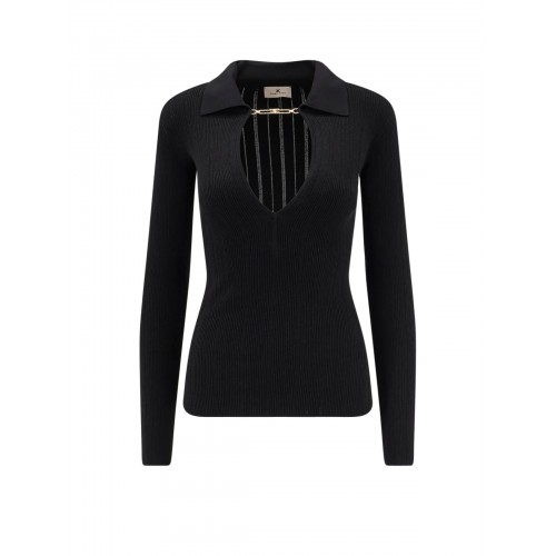 TOP ELISABETTA FRANCHI, Openwork Details, Silk, Black