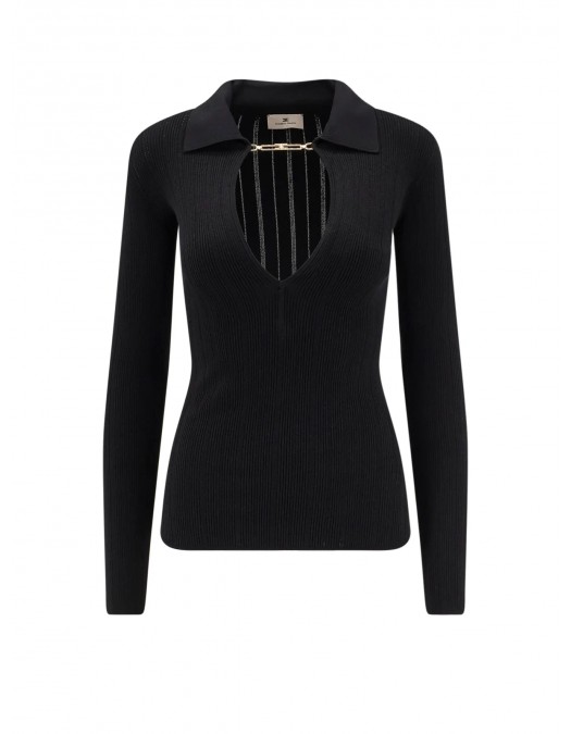 TOP ELISABETTA FRANCHI, Openwork Details, Silk, Black - MK09B56E2110 TOP ELISABETTA FRANCHI, Openwork Details, Silk, Black - MK09B56E2110
