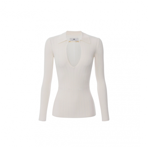 TOP ELISABETTA FRANCHI, Openwork Details, Silk, White TOP ELISABETTA FRANCHI, Openwork Details, Silk, White