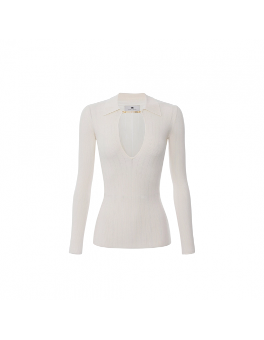 TOP ELISABETTA FRANCHI, Openwork Details, Silk, White - MK09B56E2DZ9 TOP ELISABETTA FRANCHI, Openwork Details, Silk, White - MK09B56E2DZ9