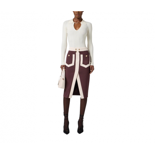 TOP ELISABETTA FRANCHI, Openwork Details, Silk, White TOP ELISABETTA FRANCHI, Openwork Details, Silk, White