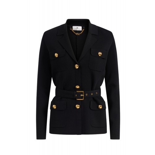 Jacheta ELISABETTA FRANCHI, Full Milano stitch knit jacket, Negru