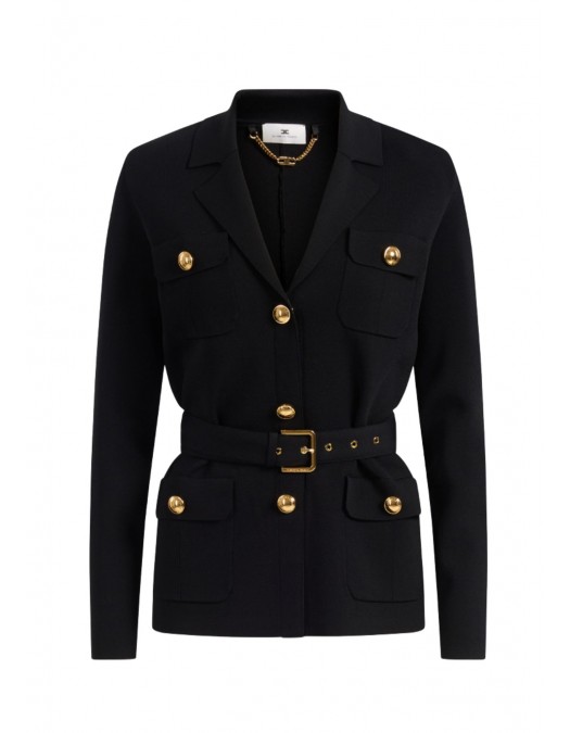 Jacheta ELISABETTA FRANCHI, Full Milano stitch knit jacket, Negru - MK10B62E2110