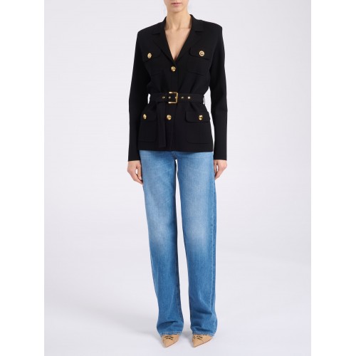 Jacheta ELISABETTA FRANCHI, Full Milano stitch knit jacket, Negru