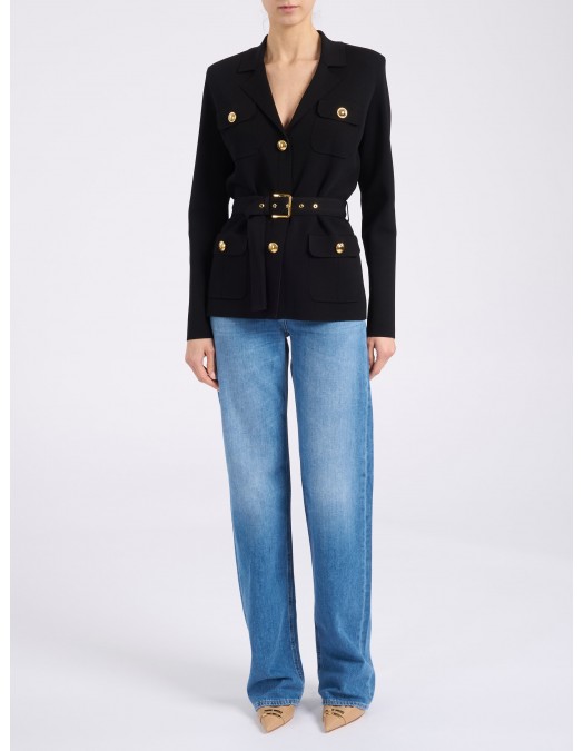 Jacheta ELISABETTA FRANCHI, Full Milano stitch knit jacket, Negru - MK10B62E2110