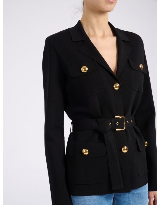 Jacheta ELISABETTA FRANCHI, Full Milano stitch knit jacket, Negru - MK10B62E2110