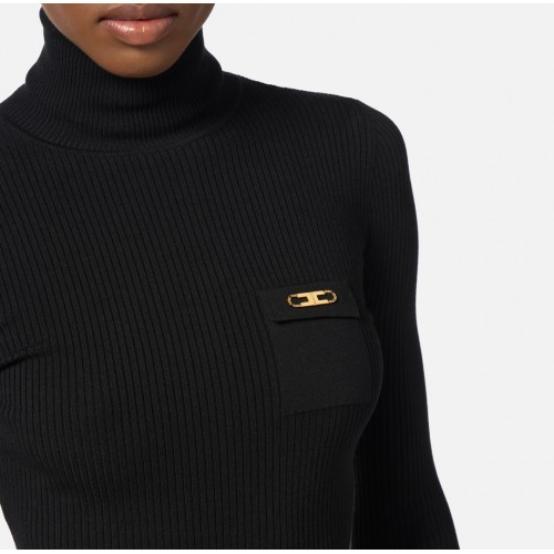 Bluza ELISABETTA FRANCHI,Ribbed knit top with breast pocket, Negru Bluza ELISABETTA FRANCHI,Ribbed knit top with breast pocket, Negru