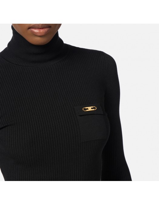 Bluza ELISABETTA FRANCHI,Ribbed knit top with breast pocket, Negru - MK11B56E2110 Bluza ELISABETTA FRANCHI,Ribbed knit top with breast pocket, Negru - MK11B56E2110