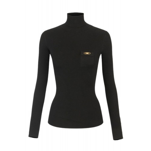 Bluza ELISABETTA FRANCHI,Ribbed knit top with breast pocket, Negru Bluza ELISABETTA FRANCHI,Ribbed knit top with breast pocket, Negru