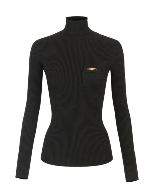 Bluza ELISABETTA FRANCHI,Ribbed knit top with breast pocket, Negru - MK11B56E2110 Bluza ELISABETTA FRANCHI,Ribbed knit top with breast pocket, Negru - MK11B56E2110
