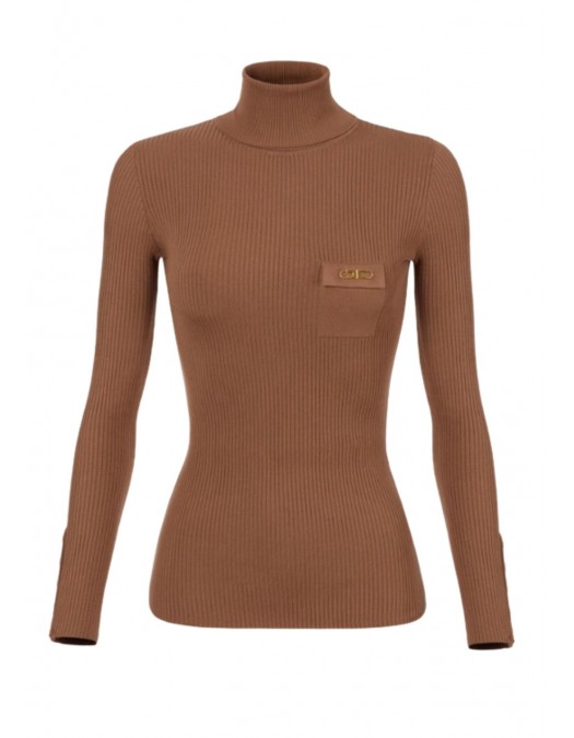 Bluza ELISABETTA FRANCHI,Ribbed knit top with breast pocket, Maro - MK11B56E2EC1 Bluza ELISABETTA FRANCHI,Ribbed knit top with breast pocket, Maro - MK11B56E2EC1