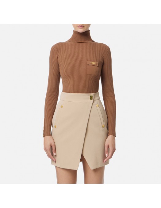 Bluza ELISABETTA FRANCHI,Ribbed knit top with breast pocket, Maro - MK11B56E2EC1 Bluza ELISABETTA FRANCHI,Ribbed knit top with breast pocket, Maro - MK11B56E2EC1