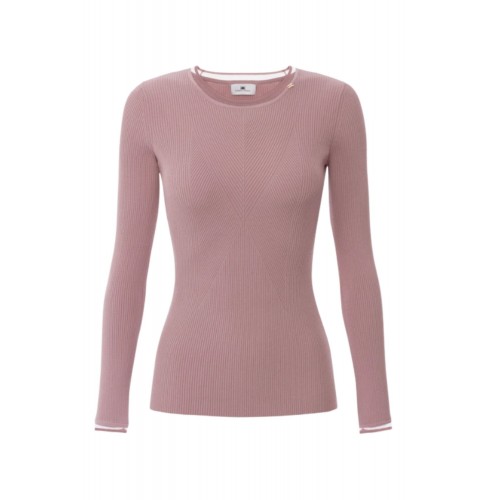 Bluza ELISABETTA FRANCHI, Ribbed knit top with gold logo, Roz Bluza ELISABETTA FRANCHI, Ribbed knit top with gold logo, Roz