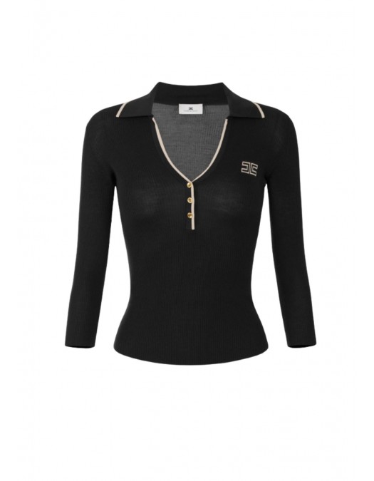 Bluza ELISABETTA FRANCHI, Ribbed knit polo shirt, Negru - MK17B66E2685