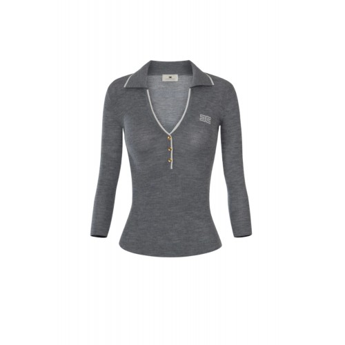 Bluza ELISABETTA FRANCHI, Ribbed knit polo shirt, Gri