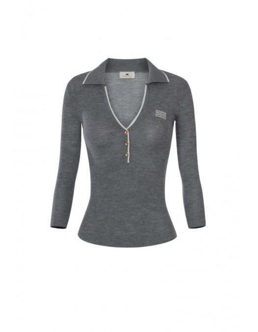 Bluza ELISABETTA FRANCHI, Ribbed knit polo shirt, Gri - MK17B66E2G41