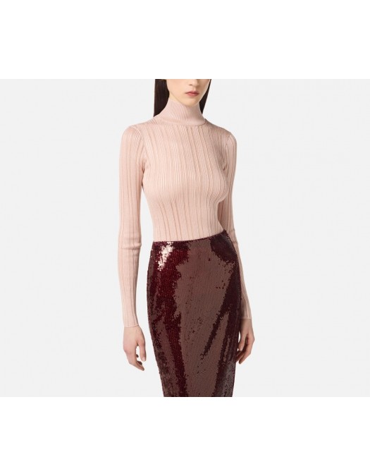 BLUZA ELISABETTA FRANCHI, Laminated ribbed top, Slim, Beige - MK17Q56E2EA1 BLUZA ELISABETTA FRANCHI, Laminated ribbed top, Slim, Beige - MK17Q56E2EA1