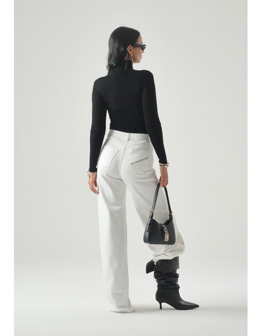 Bluza ELISABETTA FRANCHI, Ribbed knit turtleneck top, Negru - MK18B66E2685