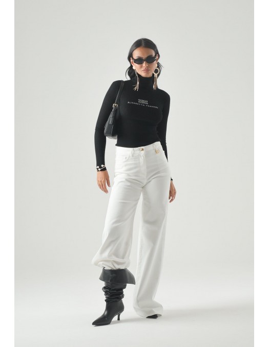 Bluza ELISABETTA FRANCHI, Ribbed knit turtleneck top, Negru - MK18B66E2685